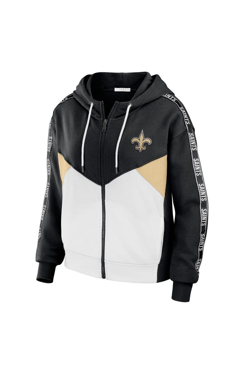 WEAR by Erin Andrews Women's WEAR by Erin Andrews Black/White New Orleans Saints Color Block Light Weight Modest Crop Full-Zip Hoodie, Alternate, color, Black