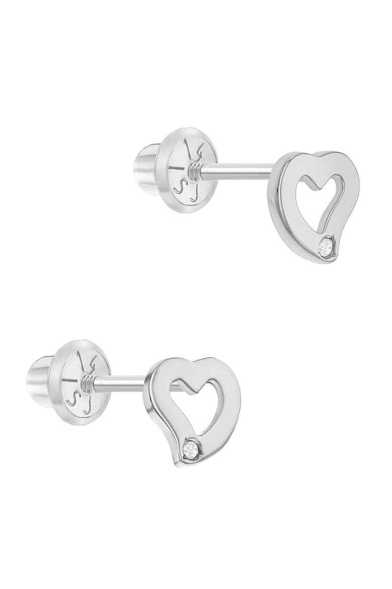 14k Open Heart Diamond Earrings, Alternate, color, Silver