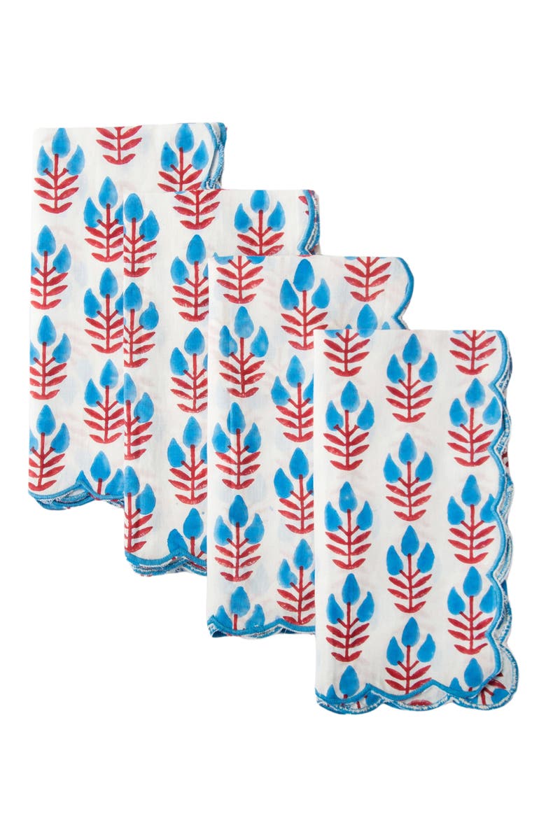 Mela Artisans Meadow Handblocked Napkin Set, Main, color, White