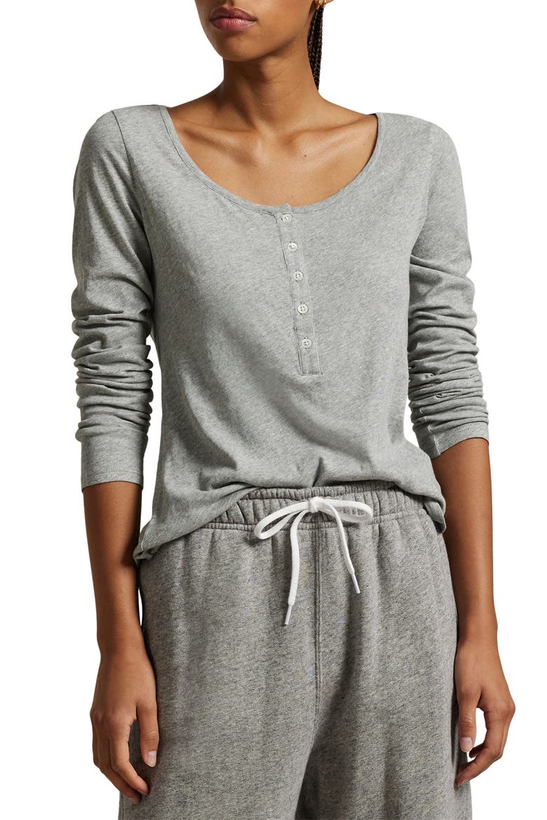 Long & Lean Cotton Jersey Lounge Henley, Main, color, HEATHER GREY