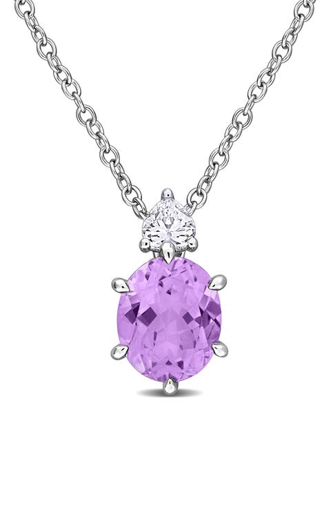 Pink Amethyst & Lab Created White Sapphire Pendant Necklace