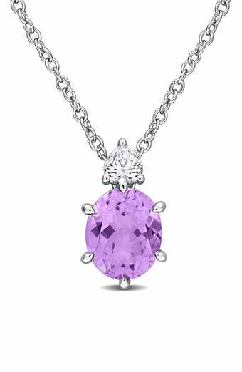 Pink Amethyst & Lab Created White Sapphire Pendant Necklace