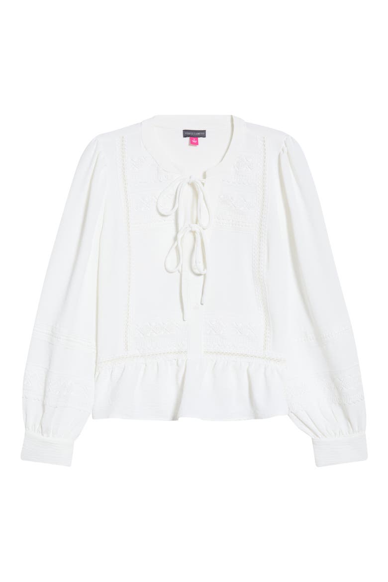 Lace Yoke Tie Front Long Sleeve Top, Alternate, color, ULTRA WHITE