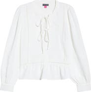 Vince Camuto Lace Yoke Tie Front Long Sleeve Top