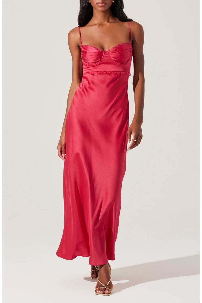 Florianne Lace Trim Satin Slipdress, Main, color, BERRY