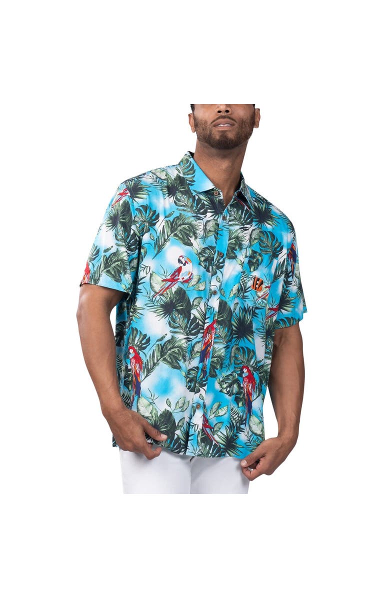 Margaritaville Men's Margaritaville Light Blue Cincinnati Bengals Jungle Parrot Party Button-Up Shirt, Main, color, Light Blue
