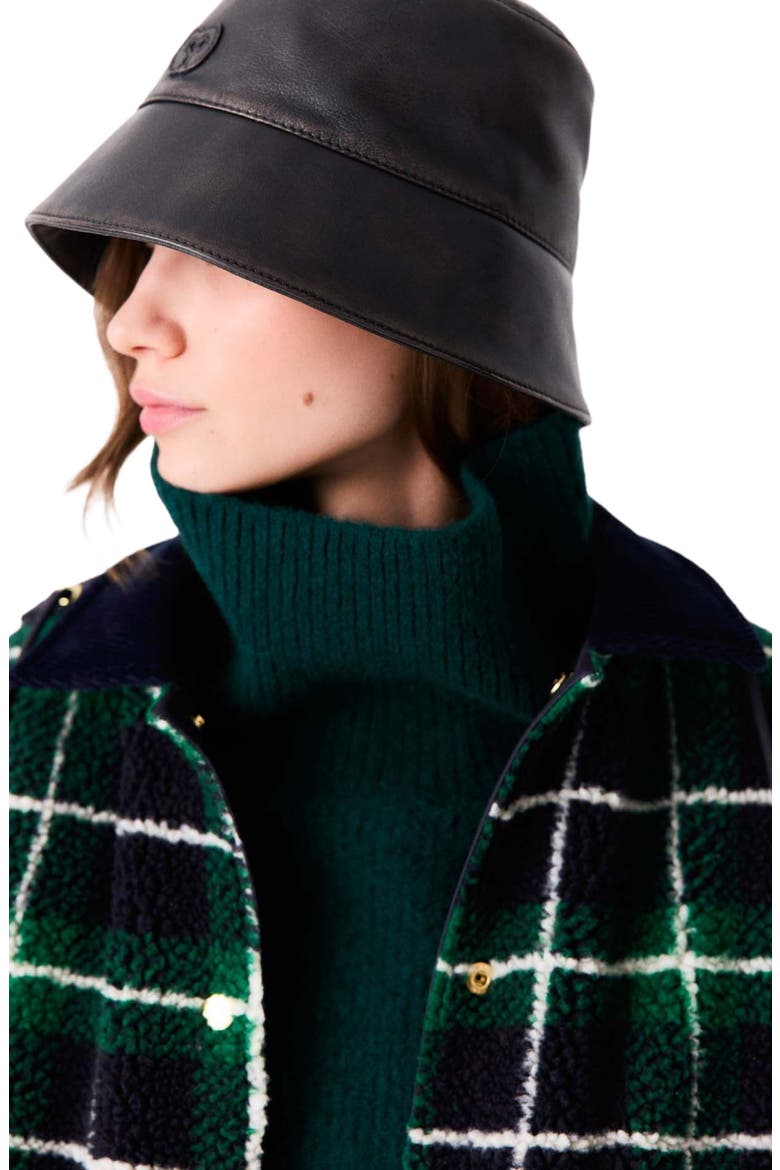 Distressed Leather Bucket Hat, Alternate, color, Dark brown