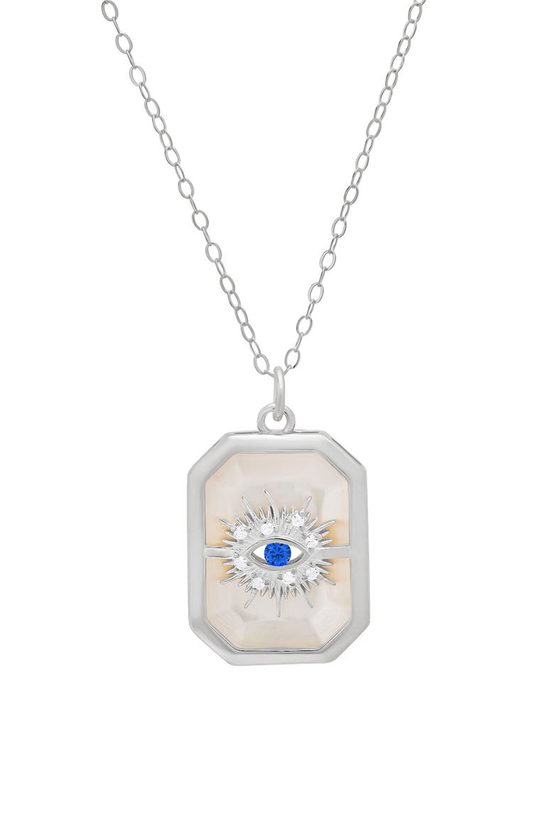 Cubic Zirconia & Mother-of-Pearl Evil Eye Pendant Necklace, Main, color, SILVER