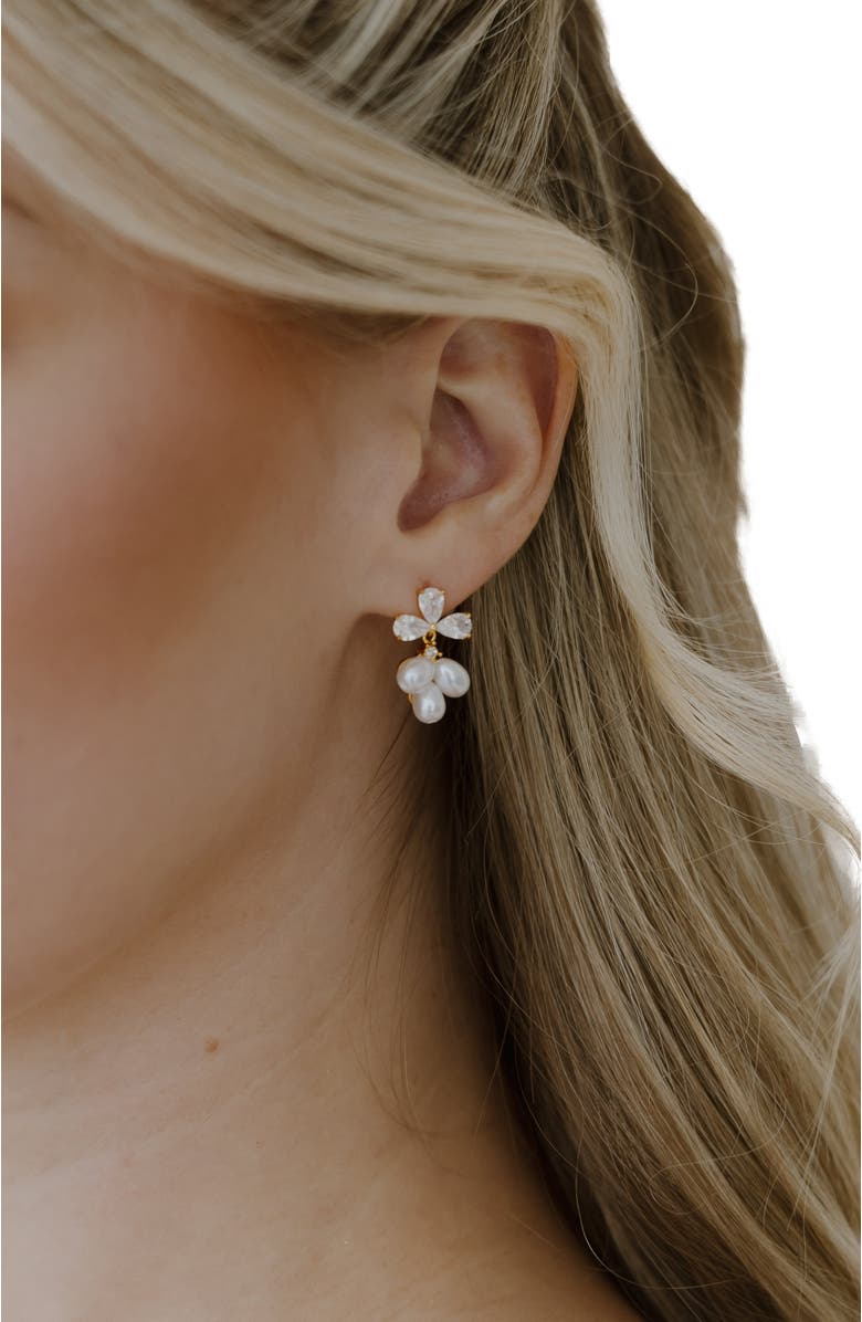 Untamed Petals Windsor Pearl Drop Earrings, Alternate, color, Gold