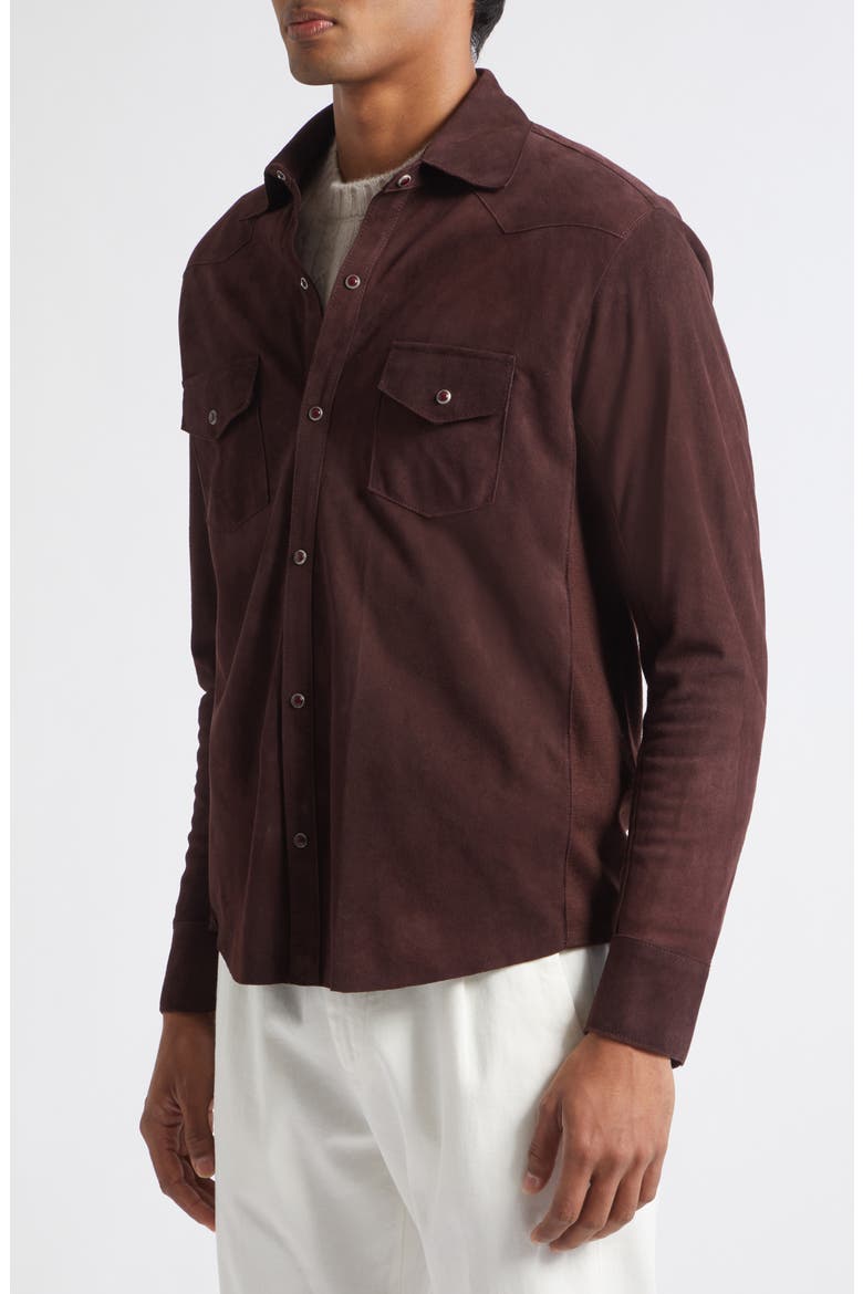 Mixed Media Western Suede & Merino Wool Snap Overshirt, Alternate, color, 10-10 BURGUNDY BURGUNDY