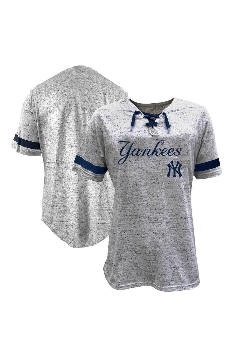 PROFILE Women's Profile Heather Gray New York Yankees Lace-Up Fleck T-Shirt, Alternate, color, 