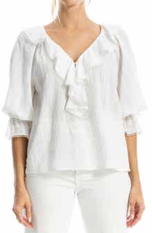 MAX STUDIO Ruffle Front Elbow Length Sleeve Top