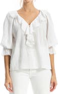 MAX STUDIO Ruffle Front Elbow Length Sleeve Top