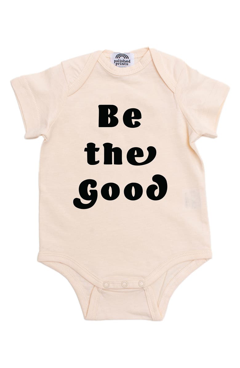POLISHED PRINTS Be The Good Organic Cotton Bodysuit, Main, color, Natural