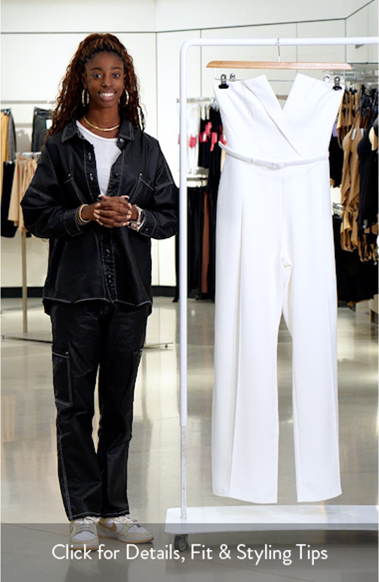 Vanessa Strapless Belted Crepe Flare Jumpsuit, sales video thumbnail