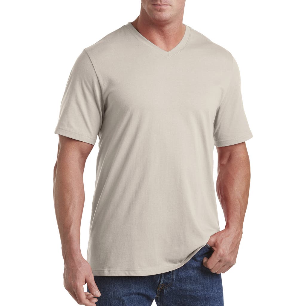 Harbor Bay By Dxl Moisture-wicking Jersey V-neck T-shirt In Peyote Heather