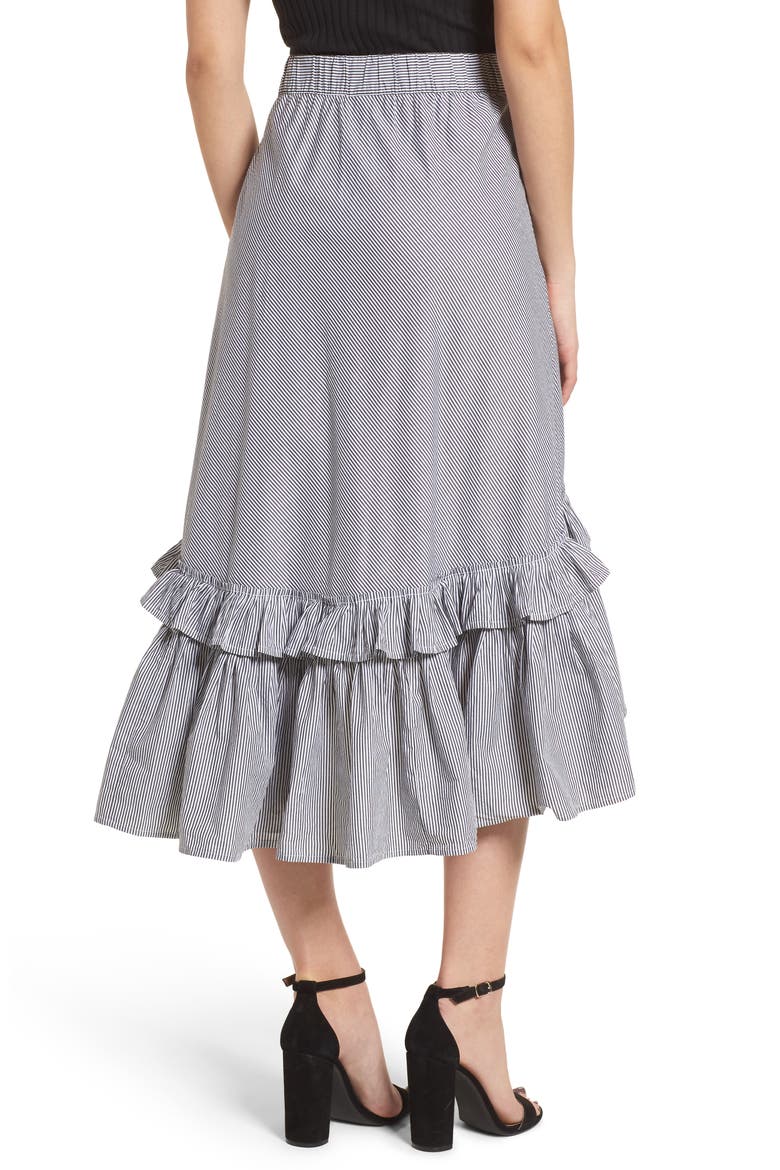 Flounce Ruffle Trim Skirt, Alternate, color, BLACK JENNY STRIPE
