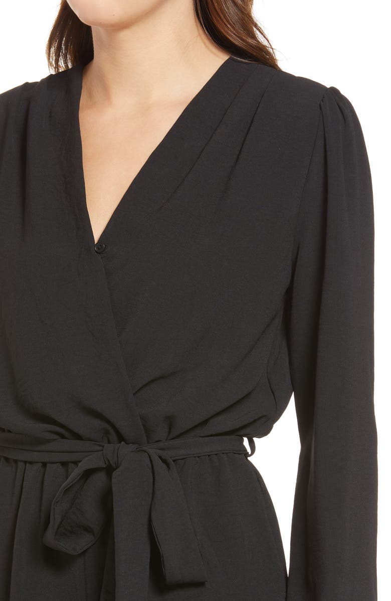 Fraiche by J Flaired Tie Waist Long Sleeve Romper, Alternate, color, 