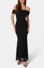 bebe Off-the-Shoulder Lace Maxi Dress