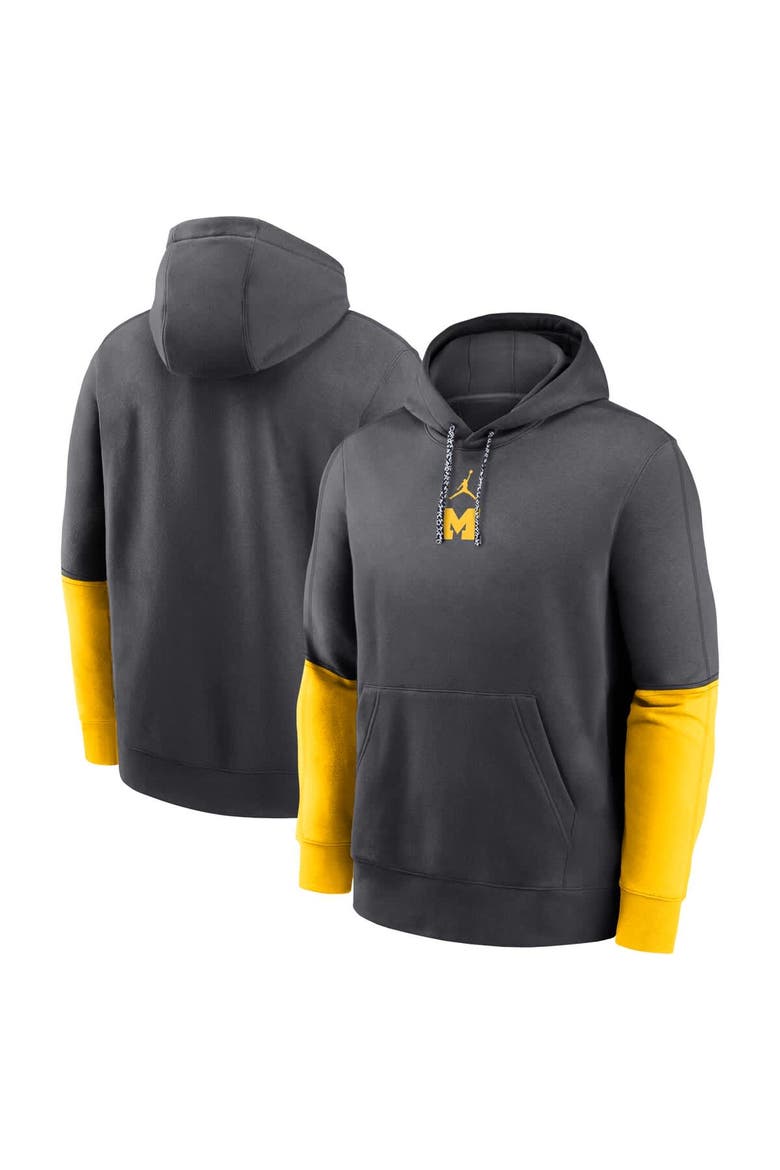 Men's Jordan Brand Anthracite/Maize Michigan Wolverines 2024 Sideline Club Pullover Hoodie, Main, color, Anthracite