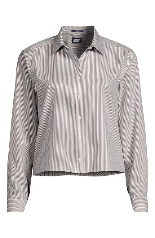 Lands' End No Iron Boxy Cropped Shirt In Dark Jute Brown Mini Stripe