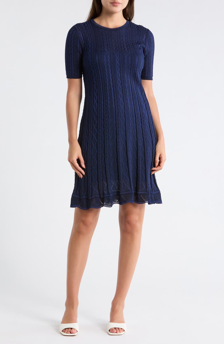 M Missoni Short Sleeve A-Line Dress, Main, color, Navy Tones