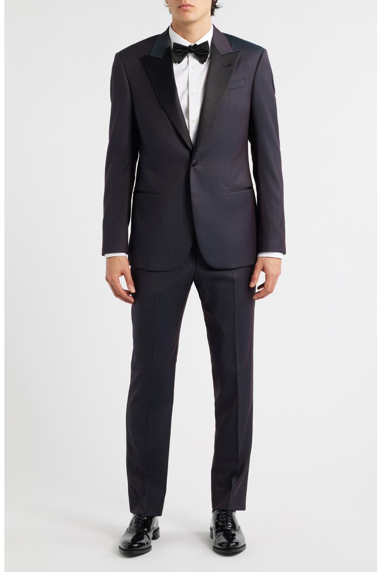 Dark Purple Peak Lapel Virgin Wool Tuxedo, Main, color, SOLID DARK PURPLE