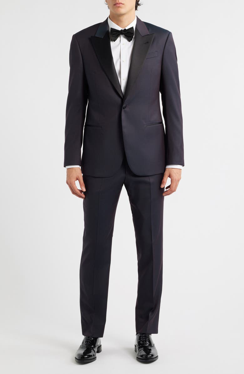 Emporio Armani Dark Purple Peak Lapel Virgin Wool Tuxedo, Main, color, Solid Dark Purple