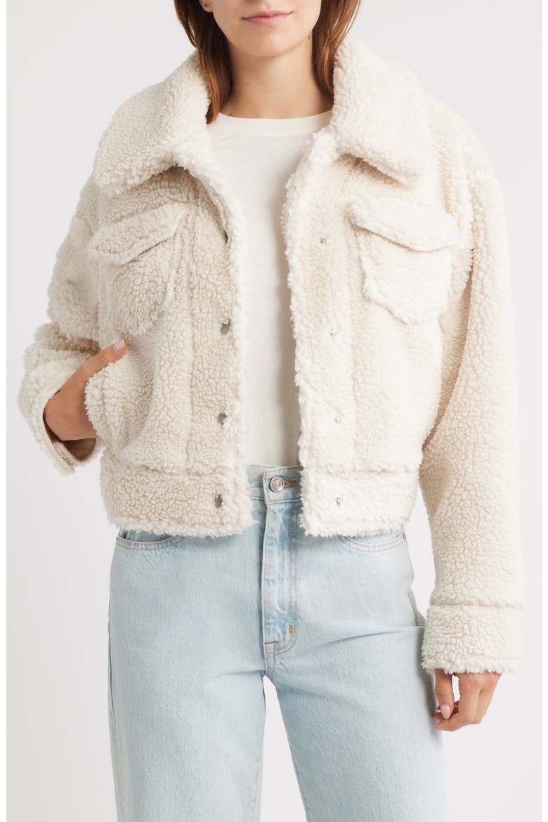 Frankie Faux Shearling Trucker Jacket, Alternate, color, NATURAL II