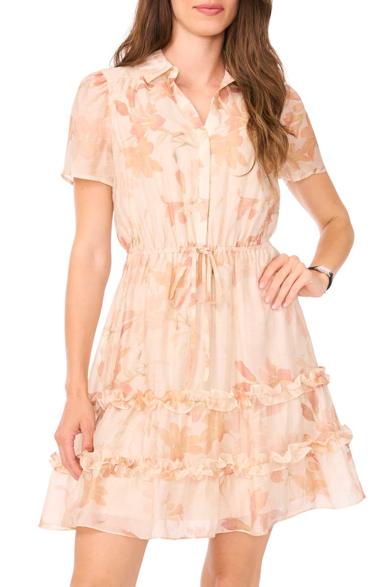 Halogen<sup>®</sup> Ruffle Drawstring Waist Shirtdress, Alternate, color, Silver Pink