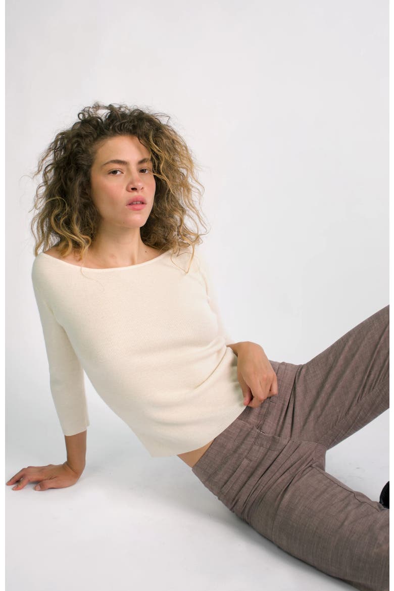 Knit 3/4 Sleeve Boat Neck Top, Alternate, color, Cream