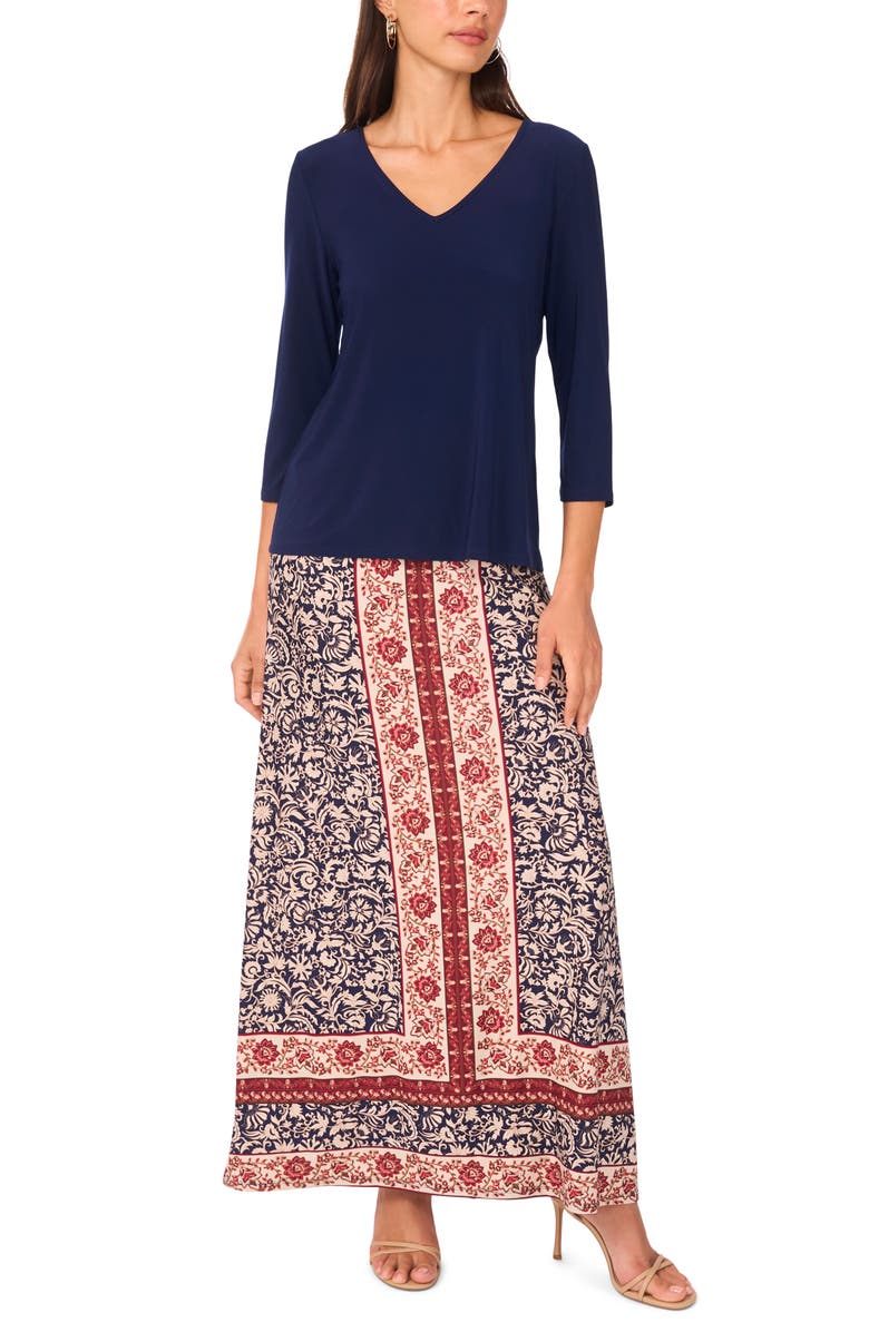 Vince Camuto V-Neck Stretch Jersey Top, Alternate, color, Classic Navy