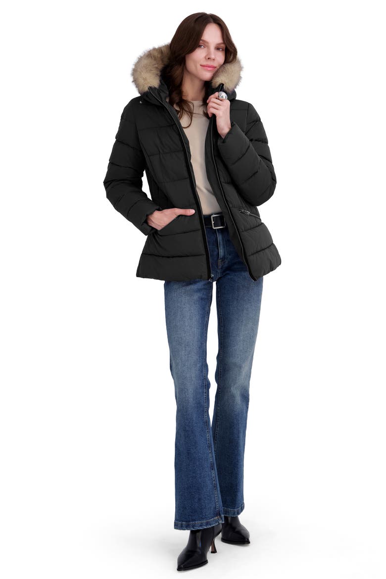 Nico Faux Fur Trim Water Resistant Puffer Coat, Alternate, color, BLK