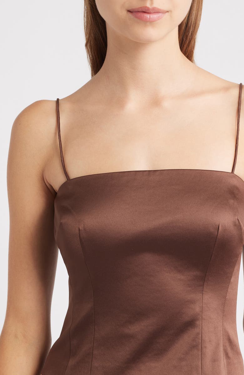 LoveShackFancy Cassana Satin Camisole, Alternate, color, Chocolate Brown