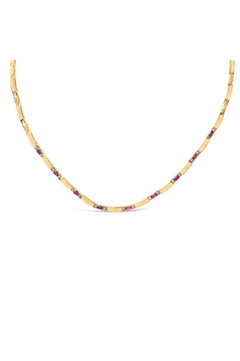 14K Yellow Gold Red Ruby and 3/8 Cttw Diamond Alternating Link Necklace, Main, color, Yellow