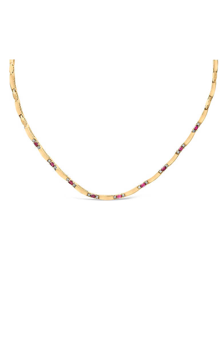 Haus of Brilliance 14K Yellow Gold Red Ruby and 3/8 Cttw Diamond Alternating Link Necklace, Main, color, Yellow