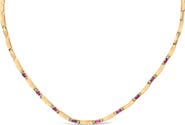 Haus of Brilliance 14K Yellow Gold Red Ruby and 3/8 Cttw Diamond Alternating Link Necklace