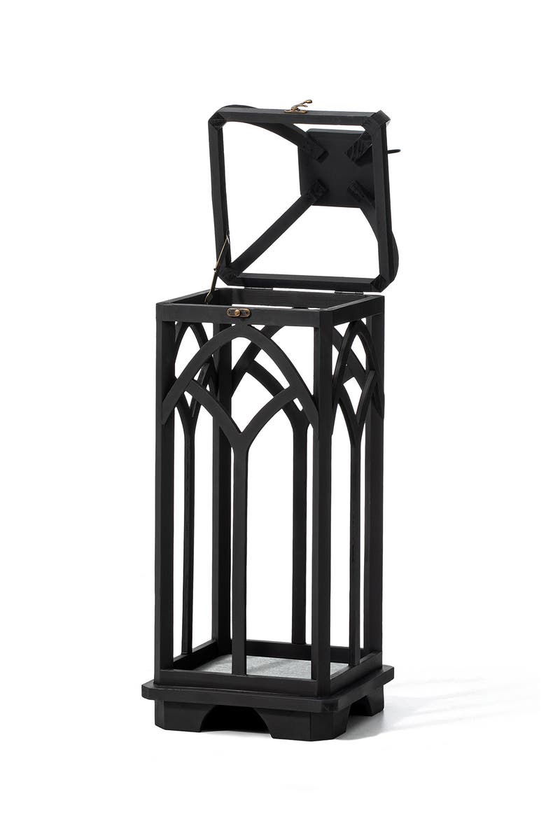 Set of 2 Wooden Church Style Decorative Lanterns Candle Holders, Alternate, color, Black