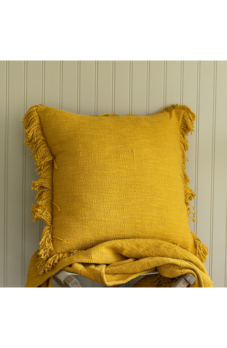 Foreside Home and Garden Mustard Handwoven Plaid Cotton Throw Pillow, Alternate, color, Yellow