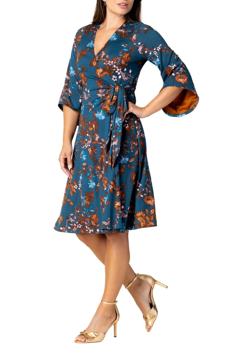 Gemini Wrap Dress, Alternate, color, Teal Blue Asters