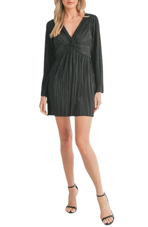 Long Sleeve Twist Front Plissé Minidress