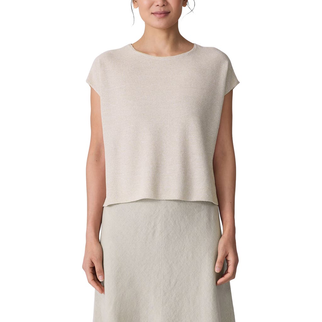 Eileen Fisher Organic Linen & Organic Cotton Cap Sleeve T-shirt In Undyed Natural