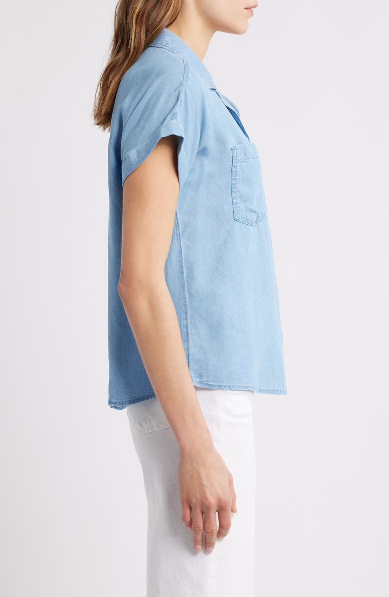 beachlunchlounge Issey Short Sleeve Chambray Shirt, Alternate, color, Light Wash
