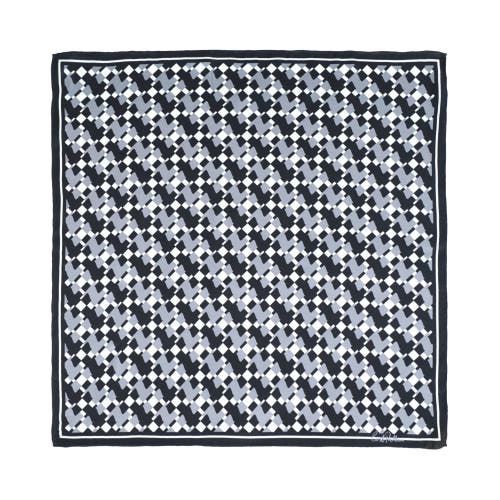 Lost Pattern Nyc "houndstooth Moderne" Silk Bandana Scarf In Blue