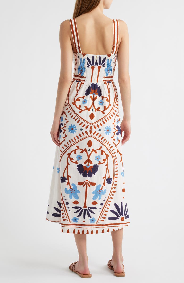 Cleobella Carmen Mixed Print Cotton & Linen Midi Dress, Alternate, color, 