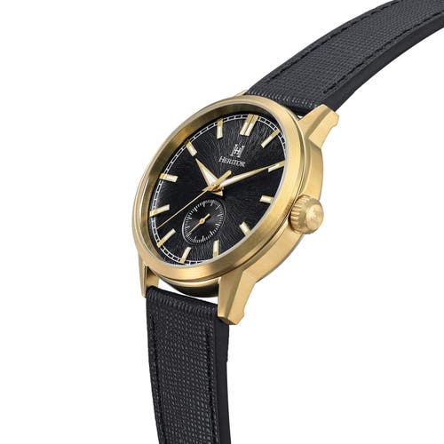 Heritor Automatic Argento Leather-band Watch In Black