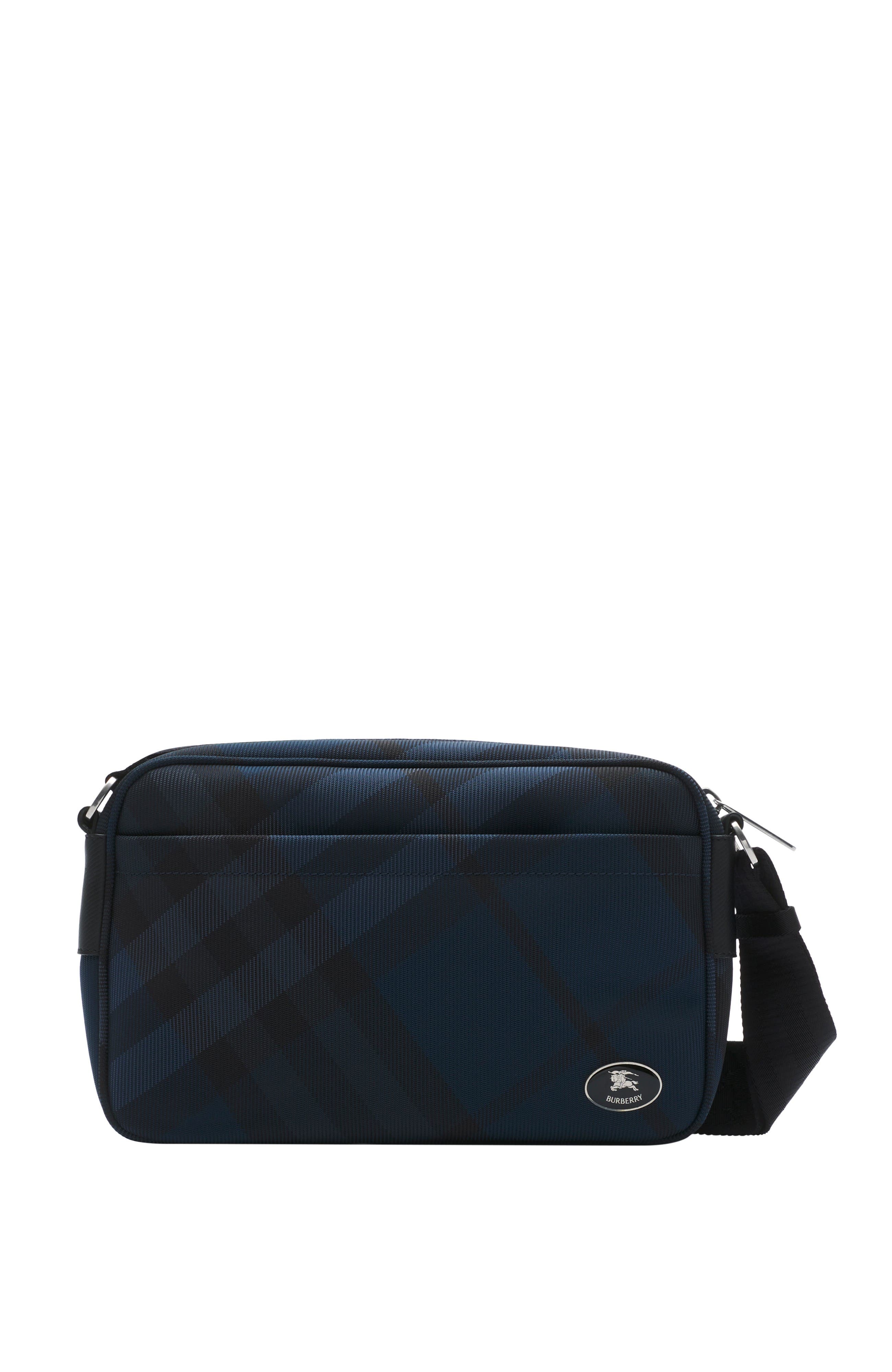 Burberry Slim Grid Crossbody Bag, Main, color, Navy