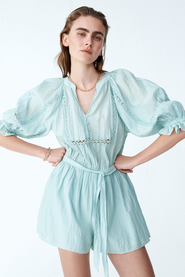 Crinkled Romper, Alternate, color, Light turquoise