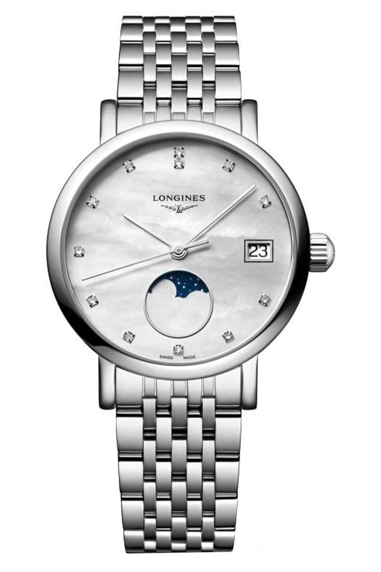 Elegant Moonphase Bracelet Watch, 30mm, Main, color, WHITE MOTHER-OF-PEARL