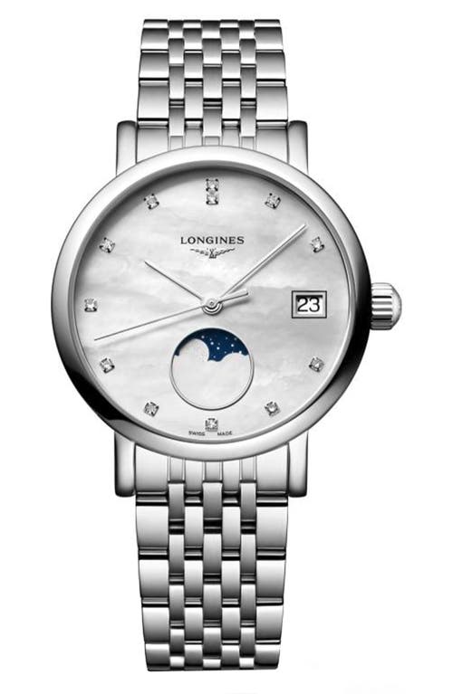Longines Elegant Moonphase Bracelet Watch, 30mm In White Mother-of-pearl